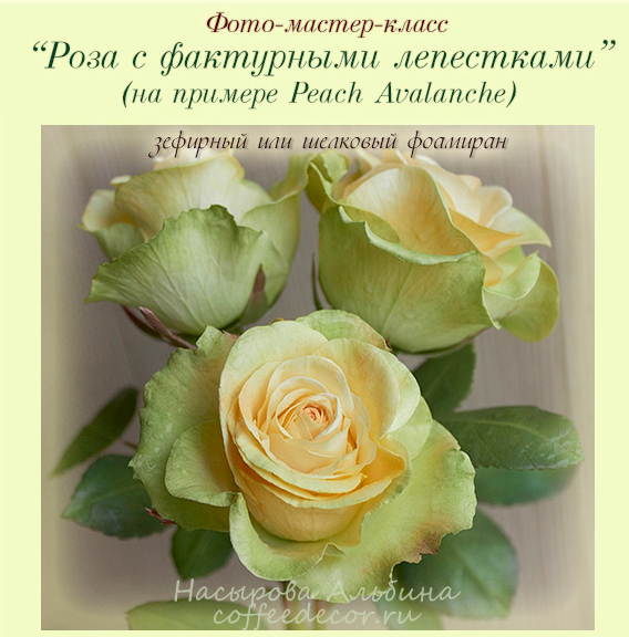 Альбина Насырова - Фото-мастер-класс «Роза с фактурными лепестками» на примере Peach Avalanche. Зефирный или шелковый фоамиран