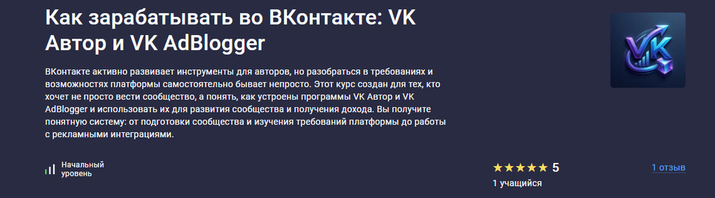 Stepik / Анна Белова - Как зарабатывать во ВКонтакте: VK Автор и VK AdBlogger