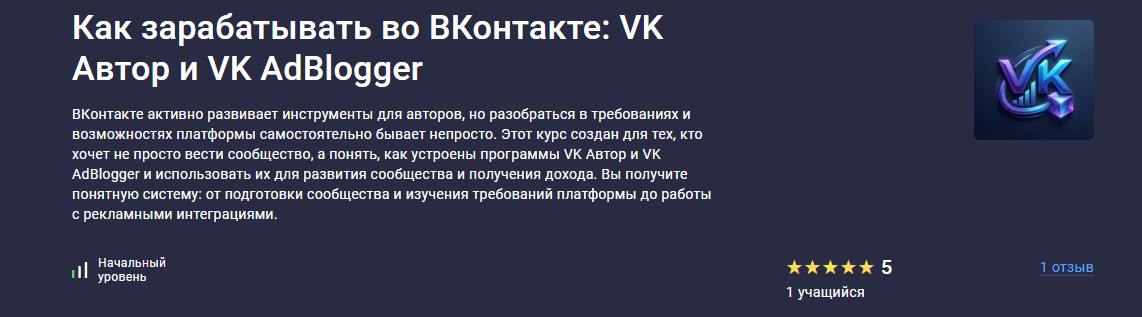 stepik / Анна Белова - Как зарабатывать во ВКонтакте: VK Автор и VK AdBlogger