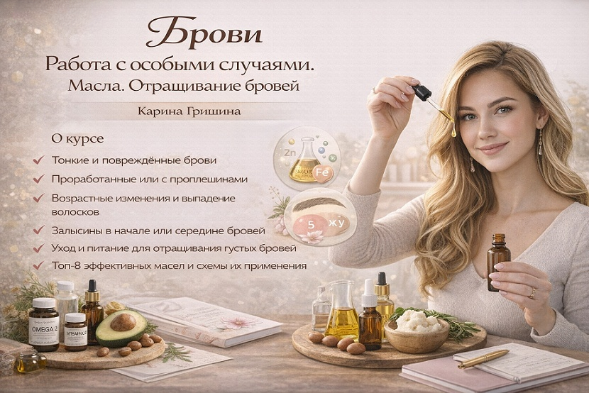 Stepik - Карина Гришина → Брови. Работа с особыми случаями. Масла. Отращивание бровей